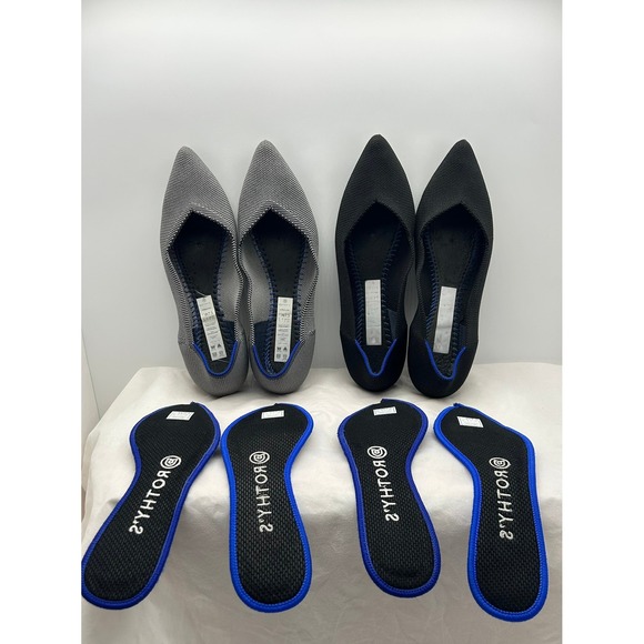 Rothys The Point Flats Bundle 2 Pairs Solid Black Grey Birdseye Womens 7.5 - Picture 7 of 12